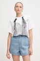 Sisley t-shirt bawełniany nadruk biały 3I1XL107G