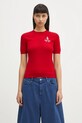 Sporty & Rich sweter wełniany Vendome Merino okrągły czerwony TO078606205RE15