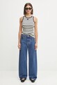 GANNI top Striped Soft Cotton Rib T4144 granatowy