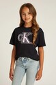 Παιδικό βαμβακερό μπλουζάκι Calvin Klein Jeans απλικέ μαύρο IG0IG02806.PPYA
