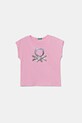 United Colors of Benetton tricou de bumbac pentru copii imprimeu roz 3I1XC10P1.G.Seasonal