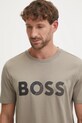 Bombažna kratka majica BOSS Green bež 50530990