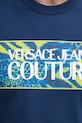 Bombažna kratka majica Versace Jeans Couture 78GAHE04.CJ00E mornarsko modra