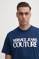 Bavlněné tričko Versace Jeans Couture námořnická modř 78GAHE05.CJ00E