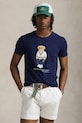 Bombažna kratka majica Polo Ralph Lauren Potisk mornarsko modra 710973137