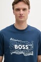 Одежда Хлопковая футболка BOSS Orange 50539186 тёмно-синий