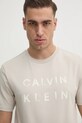 Bombažna kratka majica Calvin Klein bež K10K114156