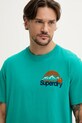 Oblačila Bombažna kratka majica Superdry M1012175A.8JY turkizna