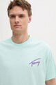 Oblečenie Bavlnené tričko Tommy Jeans DM0DM20768 tyrkysová