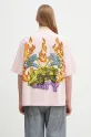 Marcelo Burlon t-shirt bawełniany County Flame Boxy T-Shirt Pink Red nadruk różowy CMAA05AS25JER0073025
