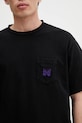 Needles t-shirt bawełniany S/S Papillon Emb. Pocket czarny QV357