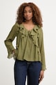 Pedro del Hierro bluzka z falbanką damska z wiskozą zielony 6633455
