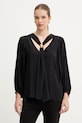 Simona Corsellini bluzka z dodatkiem jedwabiu regular czarny P26CPBL01301