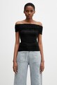 Marine Serre Off Shoulder Drapped Top bluzka damska z wiskozą gładka czarny WTO509ACJER0022