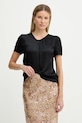 Fracomina bluzka z domieszką jedwabiu regular czarny FR26ST1032W58401