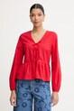 Marc O'Polo bluzka z falbanką damska bawełniana czerwony 5000009553
