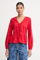 Marc O'Polo bluzka z falbanką damska bawełniana czerwony 5000009553