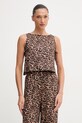 Paramidonna top damski lniany brązowy SS26LTLEO.1