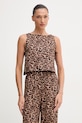 Paramidonna top damski lniany brązowy SS26LTLEO.1