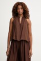 Haveone top damski z dodatkiem jedwabiu brązowy RFF.Q009