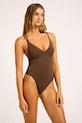 Seafolly цял бански дамски V Neck 11071.942 кафяв