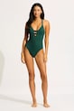 Ρούχα Seafolly ολόσωμο μαγιό γυναικείο Deep V 10634.942 πράσινο