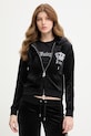 Odzież Juicy Couture bluza z kapturem damska welurowa GOTHIC CROWN JCBAS126805 czarny