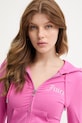Juicy Couture dámska mikina na zips s bavlnou OOLA HOODIE ružová JCWAS126306