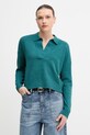 Sisley longsleeve damski z bawełną turkusowy 19DUL300G
