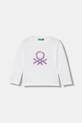United Colors of Benetton longsleeve bawełniany dziecięcy nadruk biały 3I9WG10LT.P.Stagionale