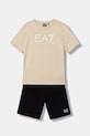 Παιδικό βαμβακερό σετ EA7 Emporio Armani στάμπα μπεζ 7B000302.AF10375