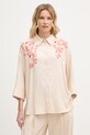 Mos Mosh koszula damska z dodatkiem lnu Audri beżowy 176960