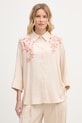 Mos Mosh koszula damska z dodatkiem lnu Audri beżowy 176960