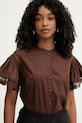 Twinset bluzka z falbanką damska bawełniana brązowy 261TT2251