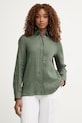United Colors of Benetton košile dámská lněná zelená 5BMLDQ0D9
