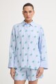 Tommy Hilfiger košeľa dámska s ľanom SUMMER modrá WW0WW49545