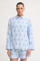Tommy Hilfiger košeľa dámska s ľanom SUMMER modrá WW0WW49545