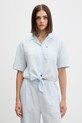 Tommy Jeans koszula damska z lnem niebieski DW0DW22210