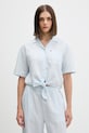 Tommy Jeans koszula damska z lnem niebieski DW0DW22210