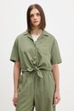 Tommy Jeans koszula damska z lnem zielony DW0DW22210