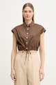 Gaudi bluzka koszulowa damska bawełniana brązowy 611FD45042