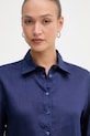 Sisley πουκάμισο γυναικείο λινό σκούρο μπλε 51G1LQ08U