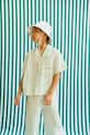 Tinycottons koszula z dodatkiem lnu dziecięca EMERALD STRIPES SHIRT krótki biały SS26.243
