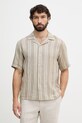 United Colors of Benetton košulja za muškarce od lana zelena 5BKUUQ06S
