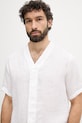 United Colors of Benetton риза мъжка от лен бял 5BKUUQ06X