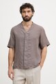 United Colors of Benetton košile pánská lněná hnědá 5BKUUQ06X