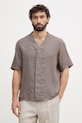 United Colors of Benetton košile pánská lněná hnědá 5BKUUQ06X