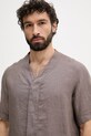 United Colors of Benetton košile pánská lněná hnědá 5BKUUQ06X