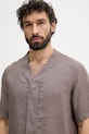 United Colors of Benetton košile pánská lněná hnědá 5BKUUQ06X
