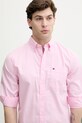Tommy Hilfiger košeľa pánska s bavlnou ružová MW0MW42287